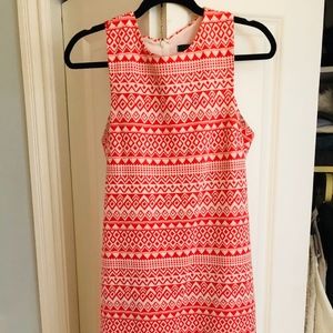 Coral and White Patterned Casual Dress